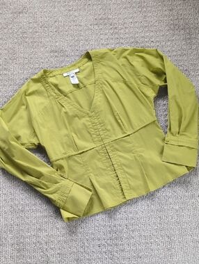 GORGEOUS Y2K Nine West Chartreuse Cotton Blend Structural Top, Size 6